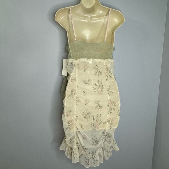 Rya Collection Andorra Floral Chemise Dress & Thong Set Ruched Sexy Lace Sheer L - Picture 4 of 13